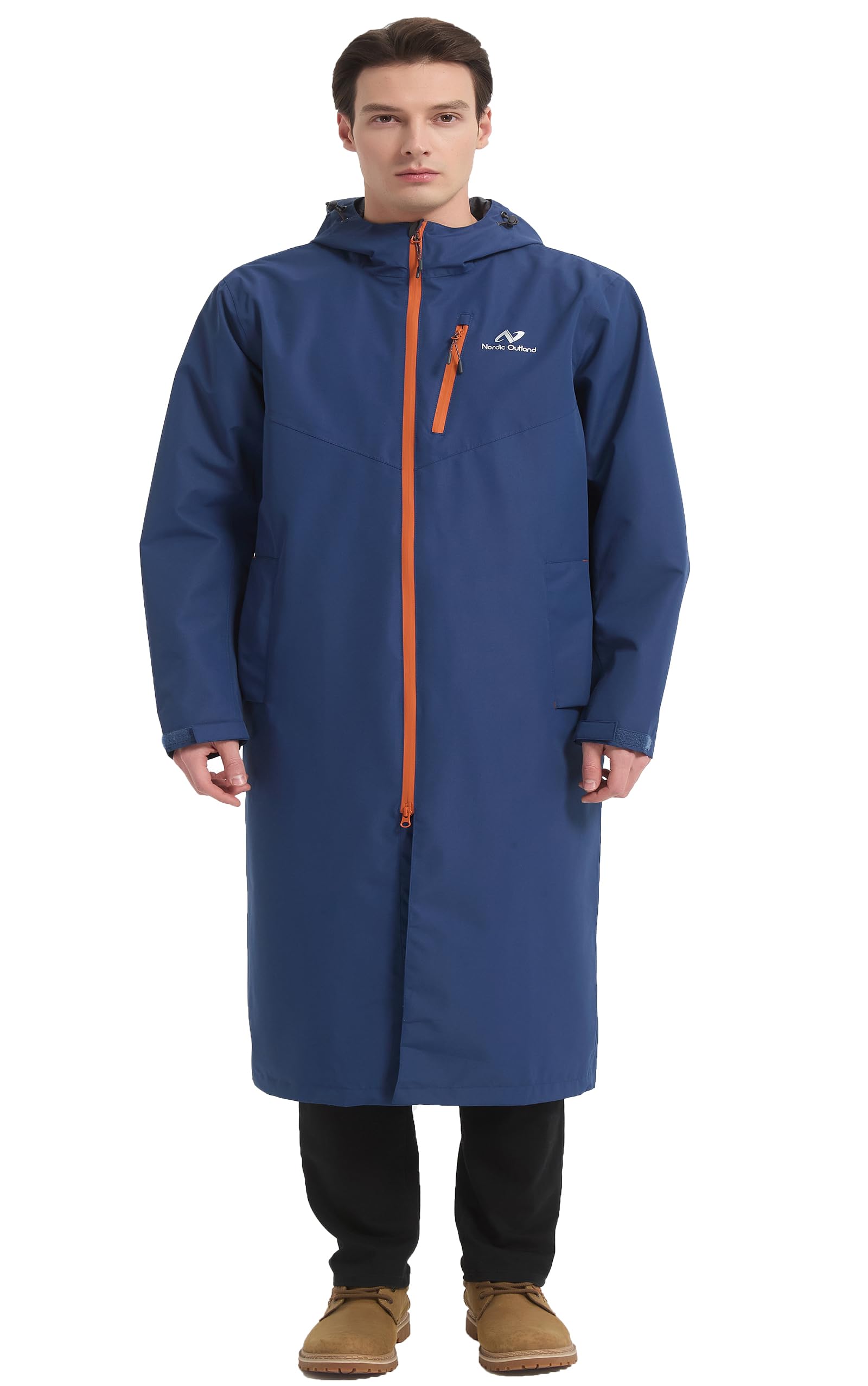 NORDIC OUTLAND Rain Jacket Men,Waterproof Breathable Long Raincoat with Hood Mes
