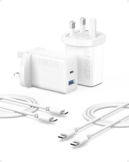 Anker 20W Dual Port USB C Plug, 2-Pack Fast Charger Plug | for iPhone 17/16/15/15 Pro/15 Pro Max, iPad, AirPods, and More (2-Pack 5 ft Cables Included)