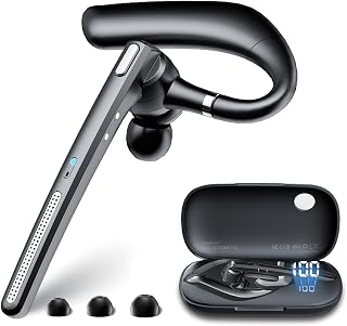 Bluetooth Headset with Noise Cancelling Mic,Wireless Earpiece for Trucker | Bluetooth V5.3 Earpiece with Mute Button for Work,Driving，Hands-Free Headphones with 72-Hour Talk Time & 500mAh Charging Case