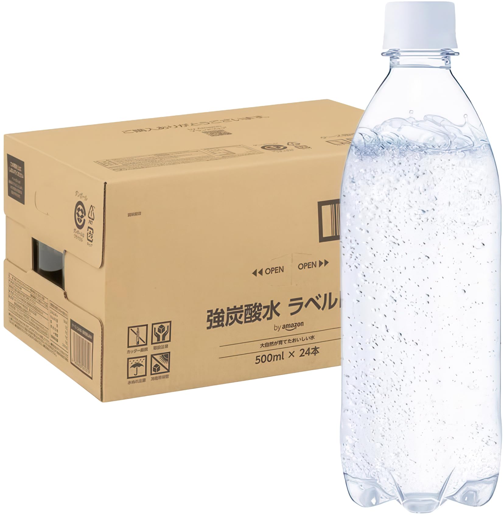 by Amazon Label-Free Sparkling Water, 16.9 fl oz (500 ml) x 24 Bottles, Strong S