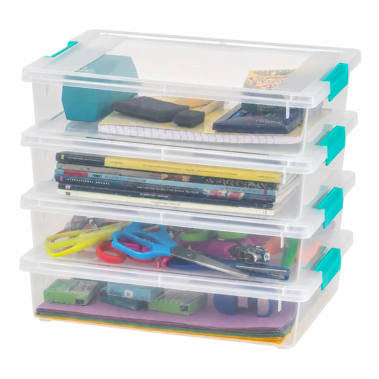 IRIS USA Storage Bins with Lids |Made in USA| 6 Qt - (4-Pack) - Clear | 14"L x 1