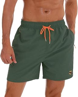 JustSun Men's Swim Shorts with Zippered Pockets Waterproof Quick Dry Shorts with Mesh