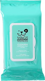 Wags & Wiggles Hypoallergenic Dog Wipes, Fragrance-Free, 100 Count | Waterless cleansing cloths for paws, face, and body, no SLS, parabens, or DEA for sensitive skin