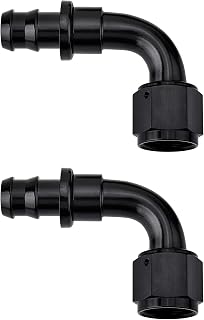 EVIL ENERGY 2PCS 6 AN 90 Degree Push Lock Hose Fitting, Aluminum Barb Black | 3/8" Barb, 9/16-18 UNF, 1500 PSI Max, -40°F to 248°F, For Rubber Fuel Hose, 2 PCS