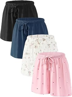 4 Pack Women's Pajama Shorts Drawstring Sleep Lounge Shorts Comfy Pj Boxer Shorts for Women Lightweight