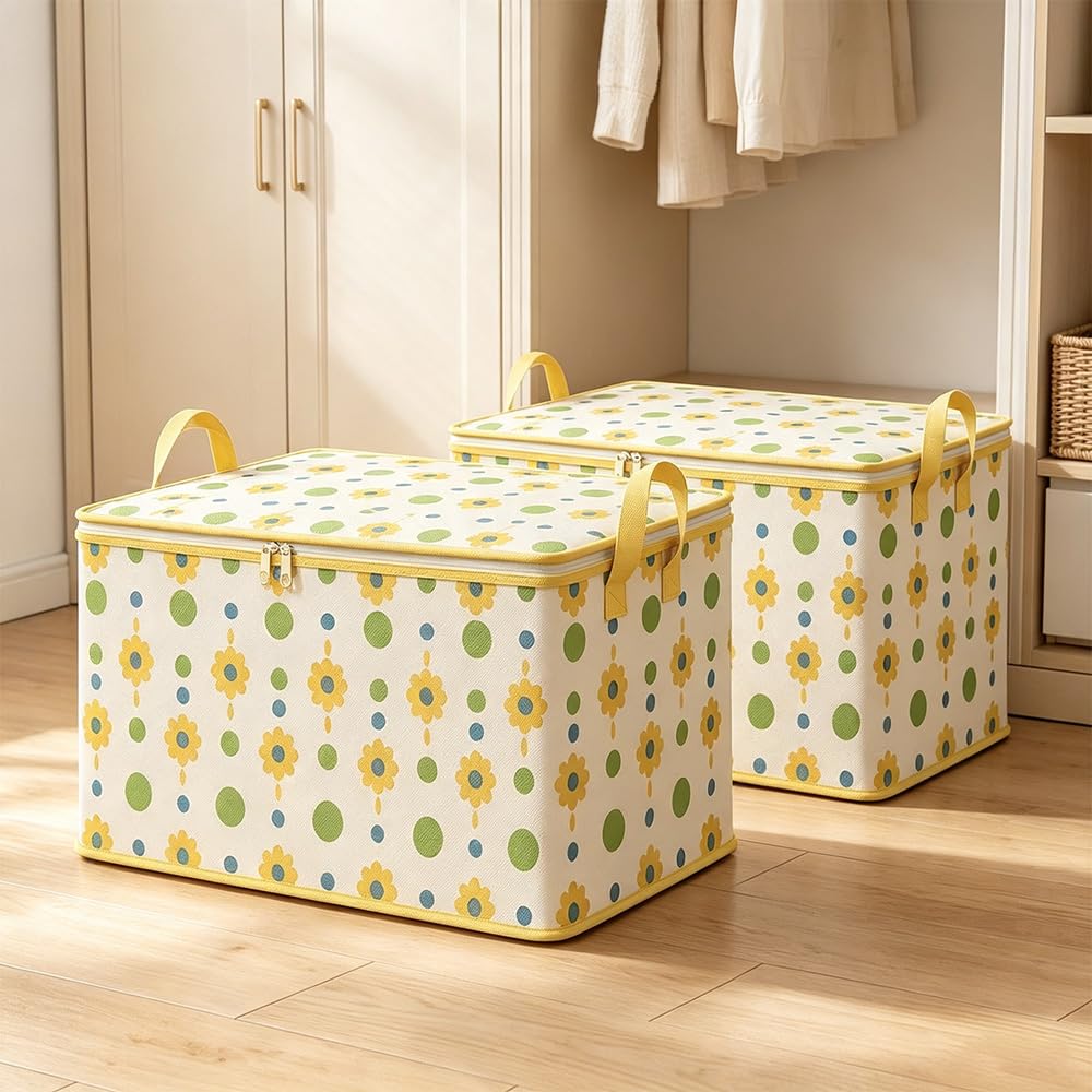 2 Pack Polka Dot Fabric Storage Bins with Zipper, Foldable Clothes Storage Organ