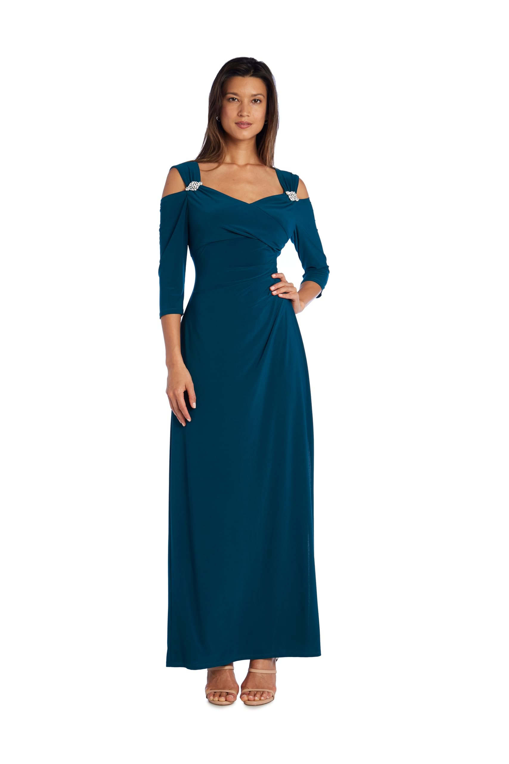R&M Richards Womens Empire Waist Cold Shoulder with Sleeves Large