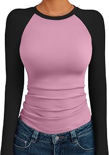 Trendy Queen Ladies Shirts Long Sleeve Slim Fit Elastic Color Block Slightly Cropped Top
