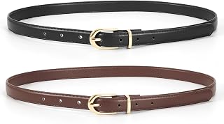 JASGOOD Womens Skinny Leather Belt Ladies Thin Faux Leather Belt with Gold/Silver Buckle for Jeans Dress Pants
