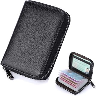 Leather Credit Card Holder Zipper Accordion Card Holder for Women Men 11/22 Card Slots Slim Mini Wallet for Bank Cards ID Cards Travel, black, Leather Zippered Credit Card Holder