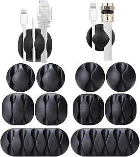10 Pack Adhesive Cable Organizer for Desk, Wall, Car, Cable Management Clips for iPhone Charger, USB, Computer Cables with Strong Adhesive Backing