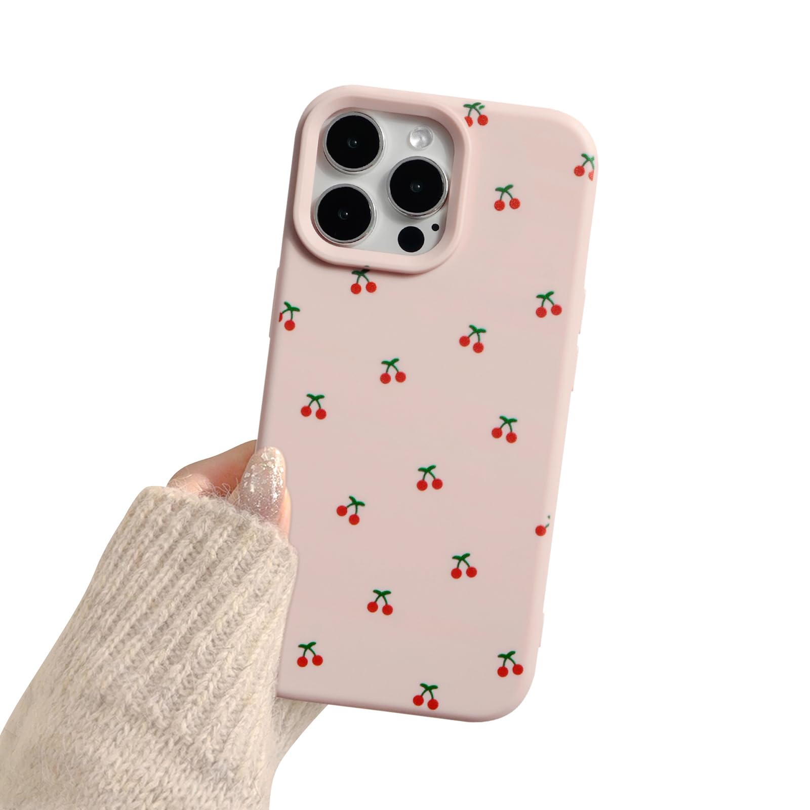 Reownest for iPhone 16 Pro Max Case,Cute Cherry Aesthetic Phone Cover-Pink