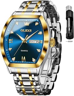 OLEVS Men's Stainless Steel Square Analog Quartz Watch Waterproof Two Tone