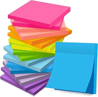 (18 Pads) Sticky Notes 76 mm x 76 mm Post, Self-Stick Pads | 9 Bright Colors Sticky Note, Recyclable, Easy to Post for Home, Office, Notebook, 56 Sheets/Pad, 1008 Sheets Total