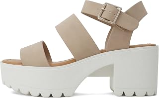 Soda Account ~ Women's Open Toe Two Band Yoke Sole Fashion Sandals with Block Heel and Adjustable Ankle Strap
