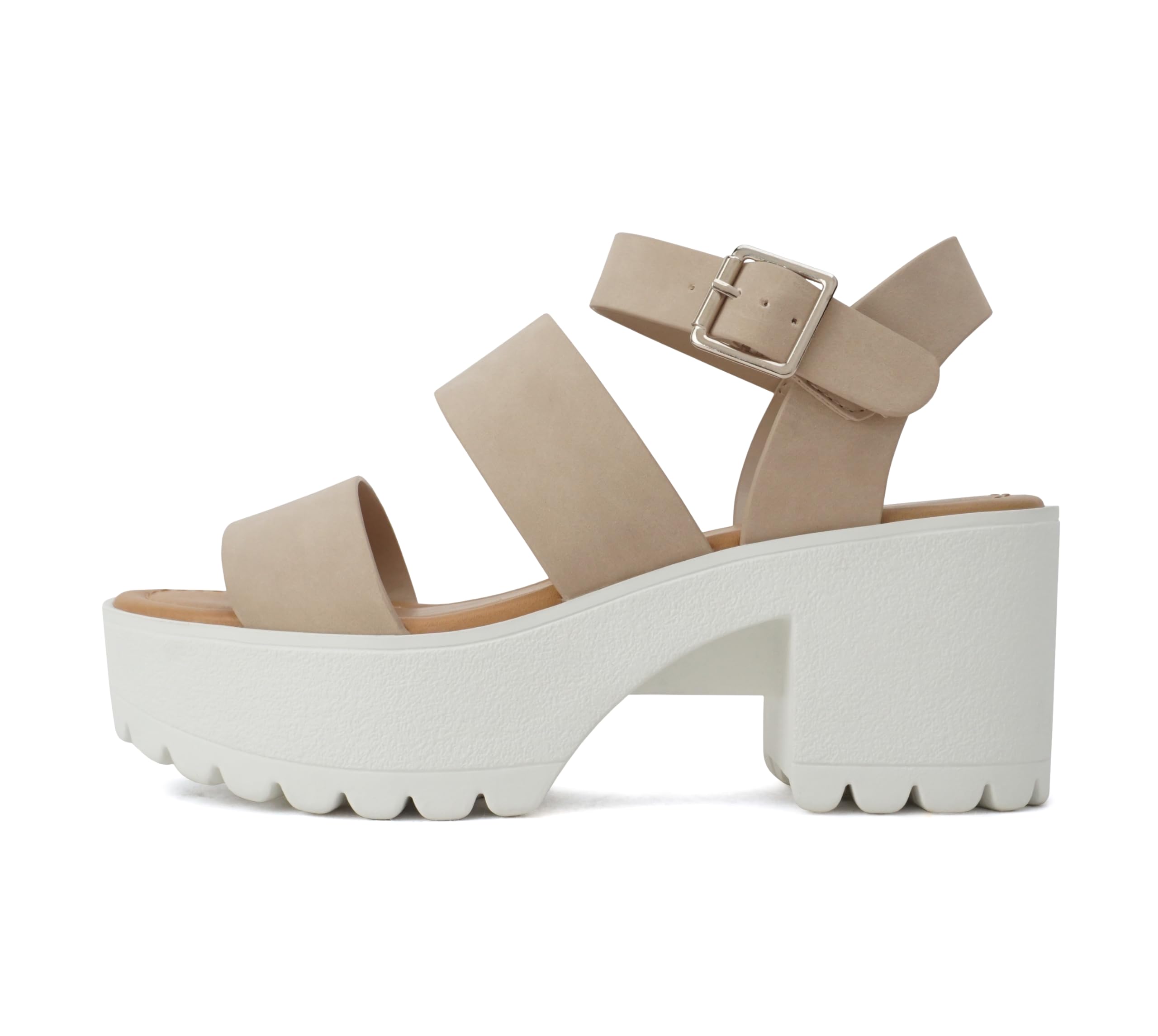 Soda Account ~ Women's Open Toe Two Band Yoke Sole Fashion Sandals with Block He