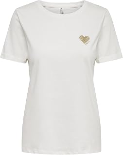 ONLY Women Plain Brand Heart T-Shirt | Basic Shortsleeve Round Neck Top | Unicolored Shirt ONLKITA