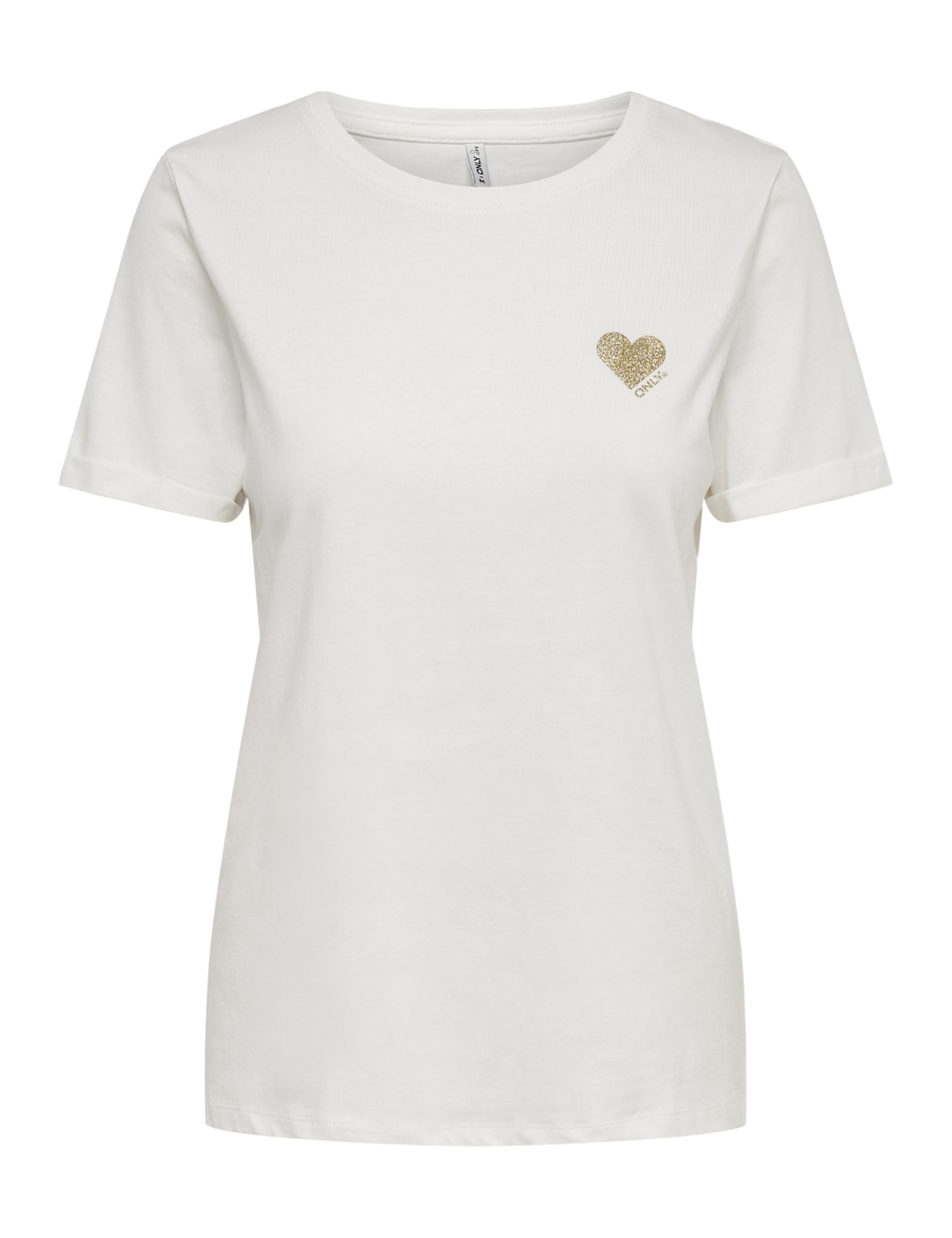 ONLY Women Plain Brand Heart T-Shirt | Basic Shortsleeve Round Neck Top | Unicol