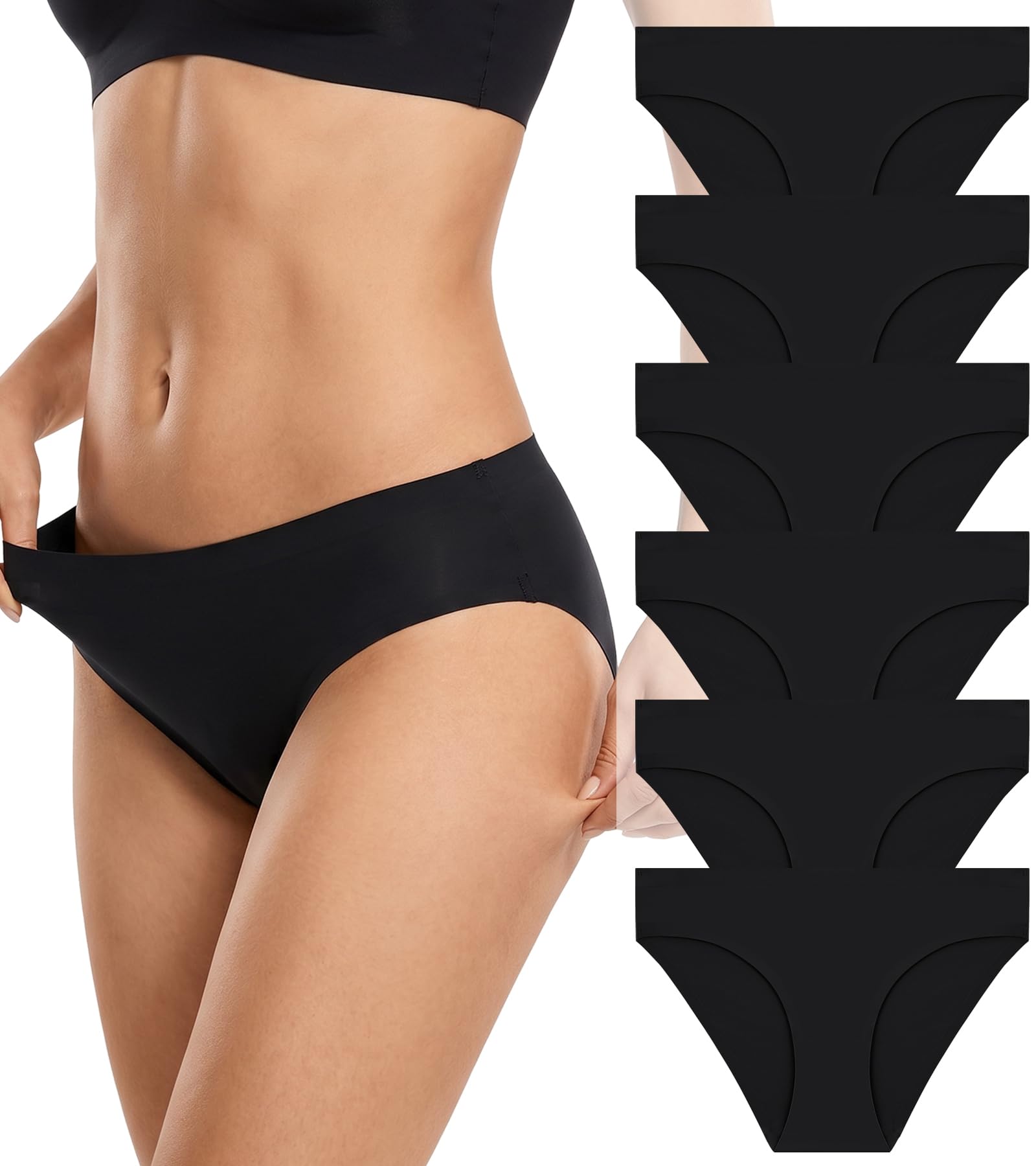 FINETOO 6 Pieces Women's Seamless Briefs Low Waist Invisible Underpants Sexy Und