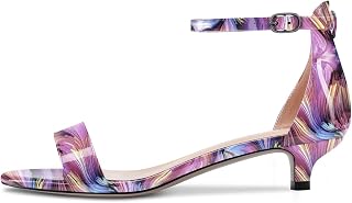 Aachcol Sandalias de mujer Peep Open Toe Kitten Zapatos de vestir con correa de tobillo de tacón bajo 1.5 pulgadas, Púrpura multicolor, 40.5 EU