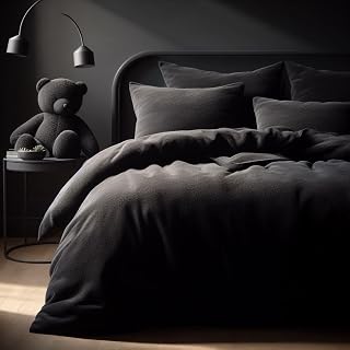 Comfort Collections Teddy Bear Duvet Cover Set Super Soft Fleece Warm Winter Quilt with Pillowcases Black King 230cm x 220cm Approximate