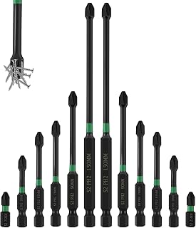 12 Pcs Screwdriver Bit Set Non-Slip Magnetic Drill Bit Set High Torque 1/4 Inch Cross Slot for Electric Screwdriver Drill Tool