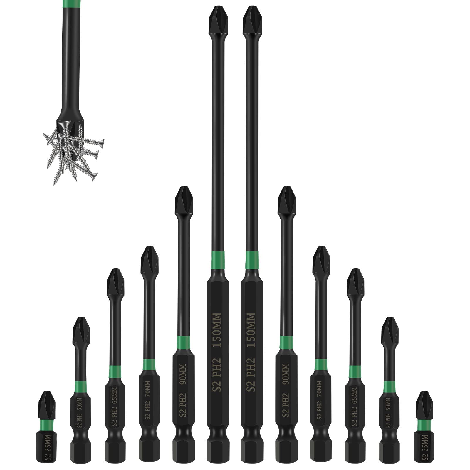 12 Pcs Screwdriver Bit Set Non-Slip Magnetic Drill Bit Set High Torque 1/4 Inch 