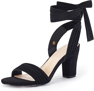 Coutgo Strappy High Heel Sandals for Women Bow Lace Up Open Toe Comfortable Wedding Dress Shoes