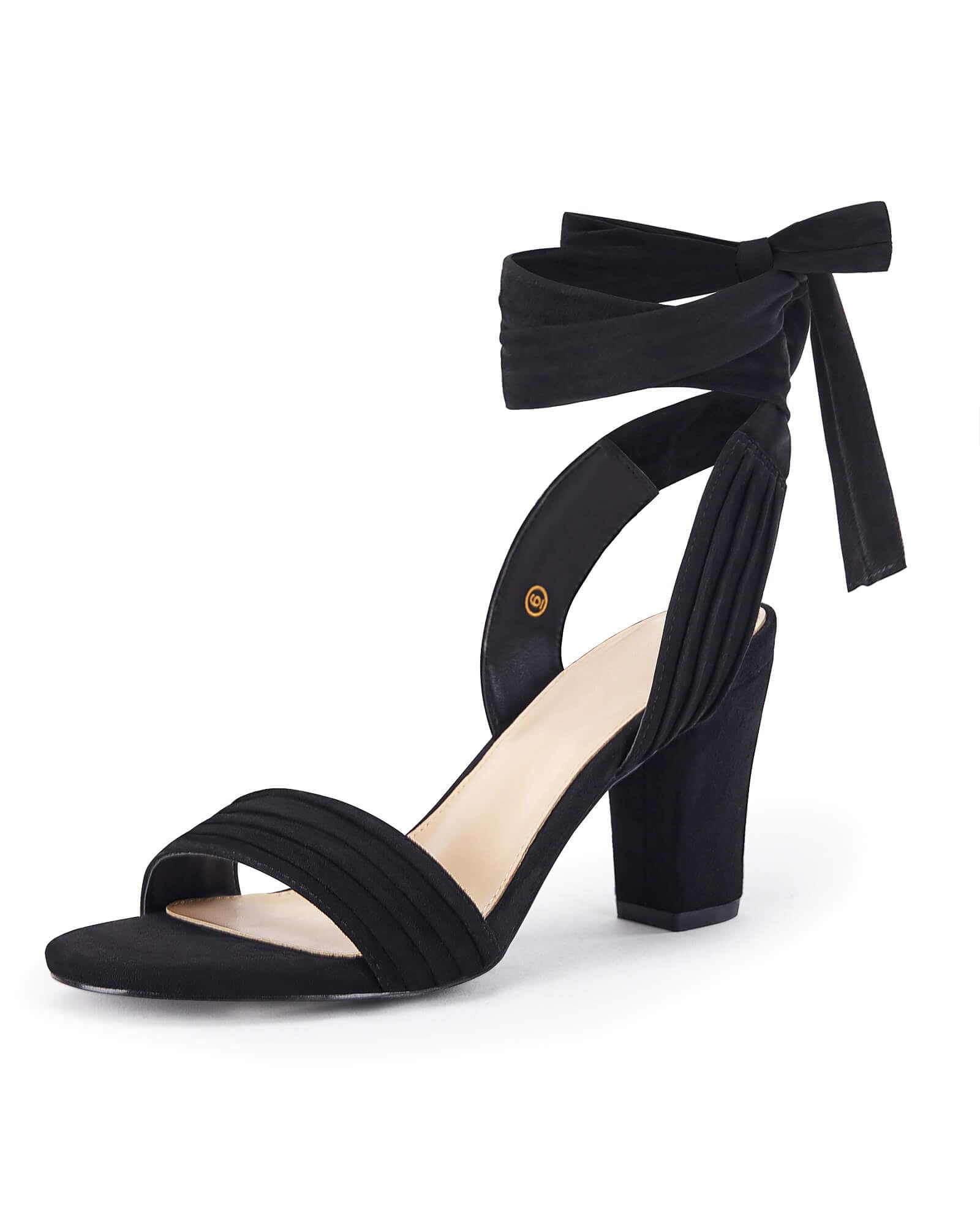 Coutgo Strappy High Heel Sandals for Women Bow Lace Up Open Toe Comfortable Wedd