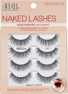Ardell Naked Lashes 421 Subtle Volume Natural Look False Eyelashes, 4 Pairs | Seamless Blend with Invisiband, Lightweight Wispy Texture, Reusable for Everyday Strip Lashes