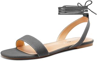 Castamere Women Low Heel Open Toe Strappy Ankle Lace-up Flat Sandals Casual Classic Denim Summer 1CM Heels