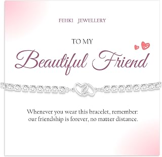 Fehki S925 Silver Tennis Friendship Bracelet for Womens Friend Gifts Card