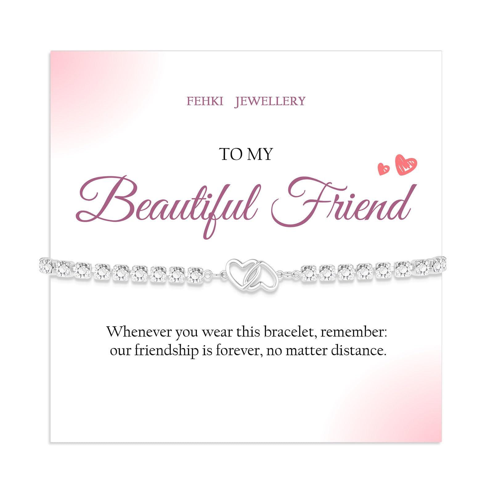 Fehki S925 Silver Tennis Friendship Bracelet for Womens Friend Gifts Card