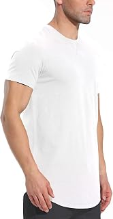 LETAOTAO Mens Longline Gym Muscle Bodybuilding Tshirts Hipster Reflective Line Scallop Crewneck Tees Shirts Tops