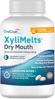 OraCoat XyliMelts for Dry Mouth Relief with Xylitol 100 Ct, Orange | Orange oral adhering discs, a non-acidic mouth moisturizer for dry mouth that helps stimulate saliva and lasts for hours