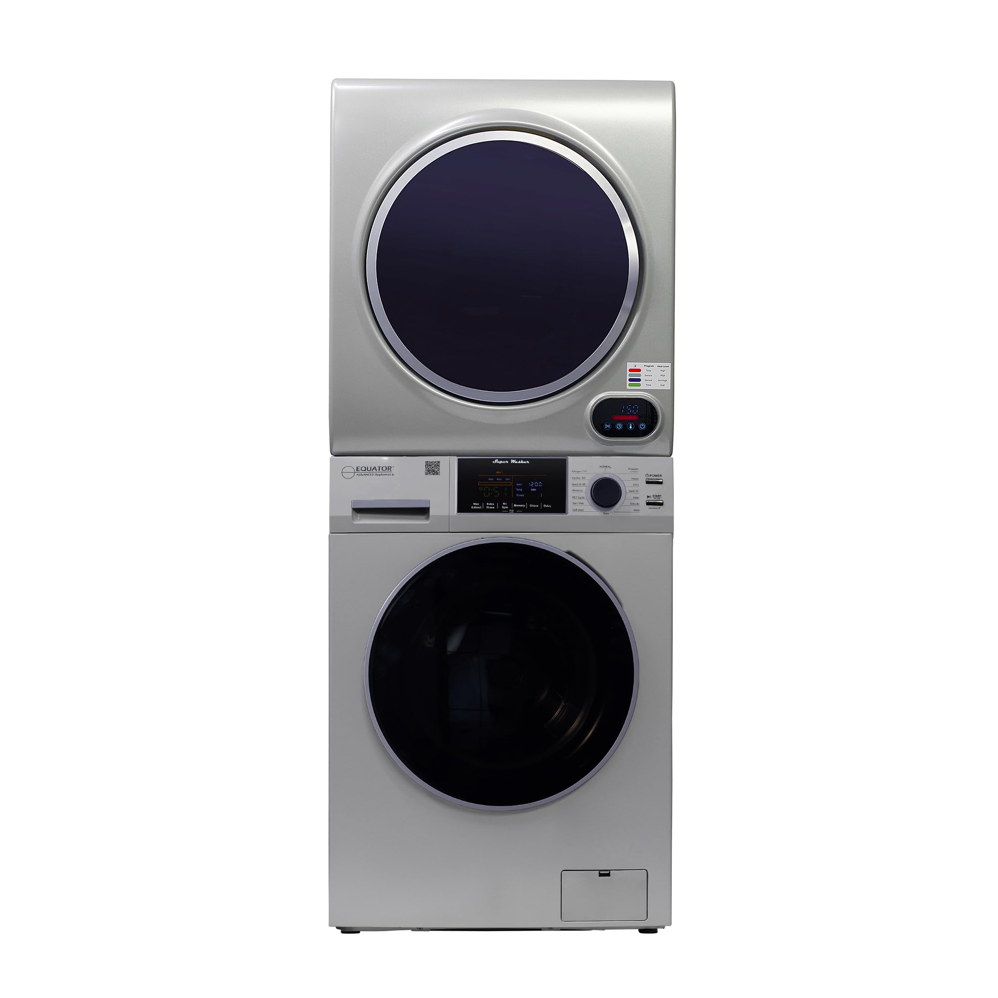 Equator Premium Stackable 15 Lbs Washer 1.62cf 110V+Vented Digi Dryer 3.5cf 110V