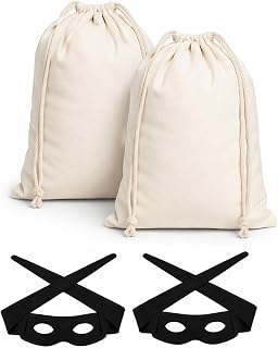 RAINFLOW Halloween Robber Costume Set - 2 Canvas Money Bags & 2 Masks