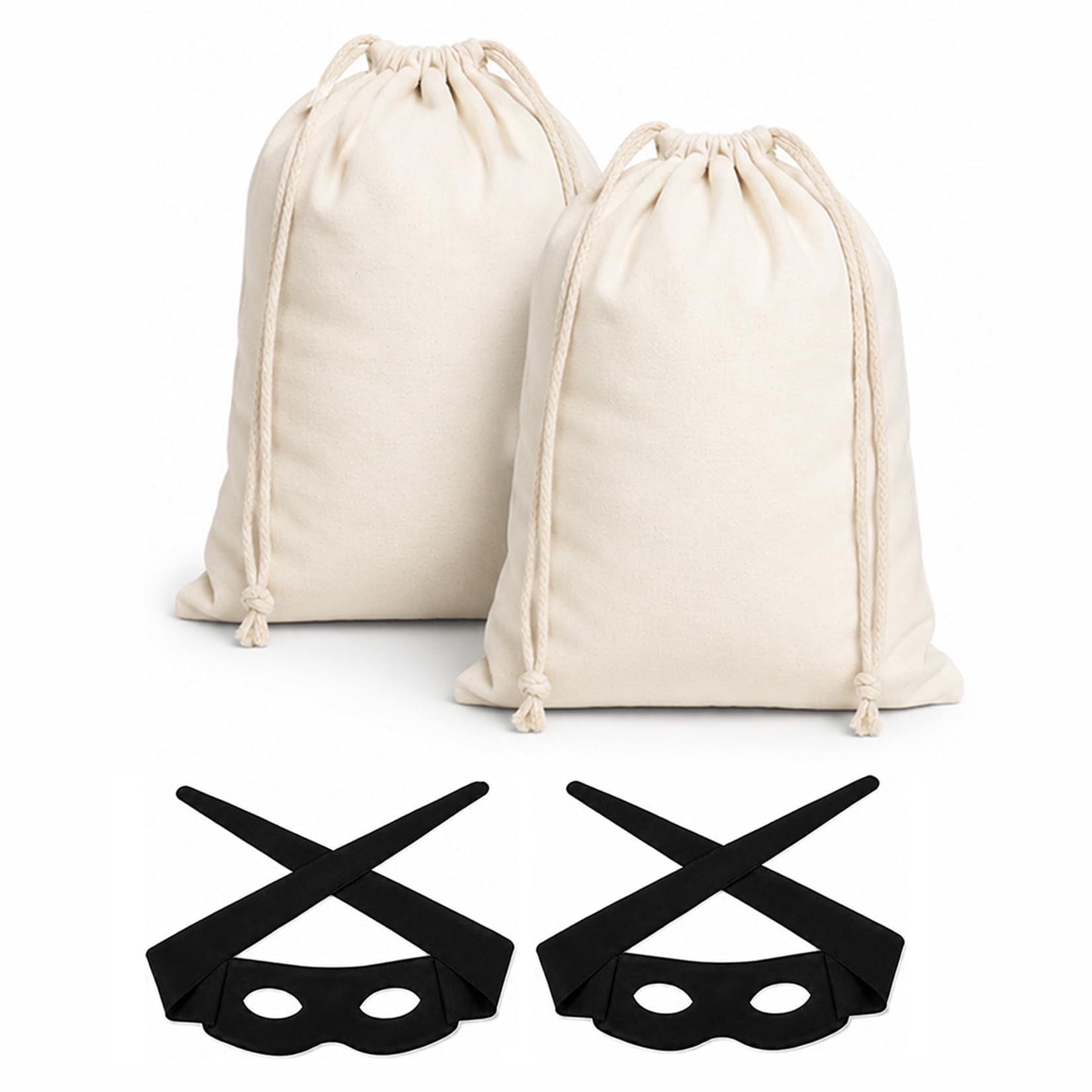 RAINFLOW Halloween Robber Costume Set - 2 Canvas Money Bags & 2 Masks