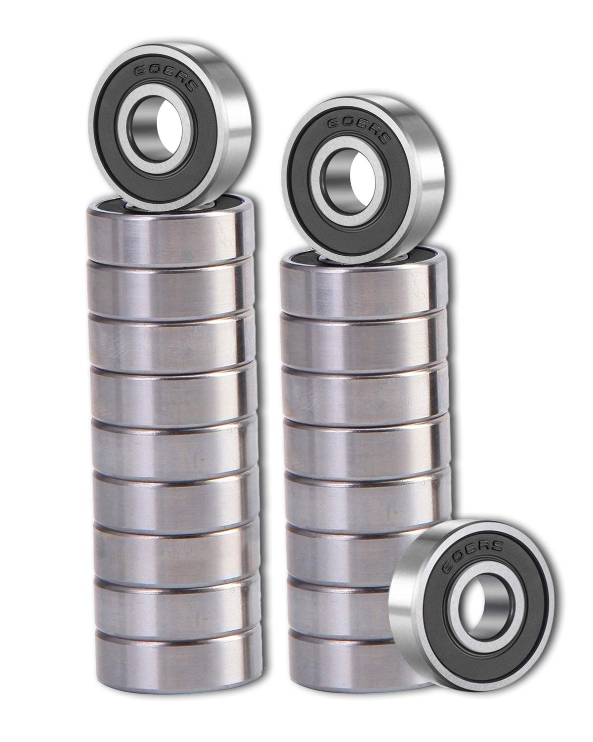 SHKI 20 Pcs 608 2RS Ball Bearings – Bearing Steel and Double Rubber Sealed Minia