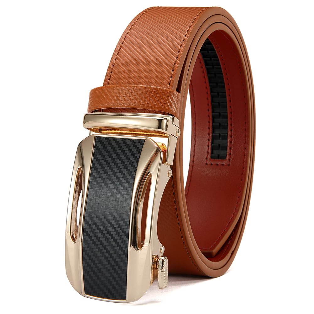 Mens Leather Ratchet Belt Casual Style Adjustable Buckle Cut To Fit