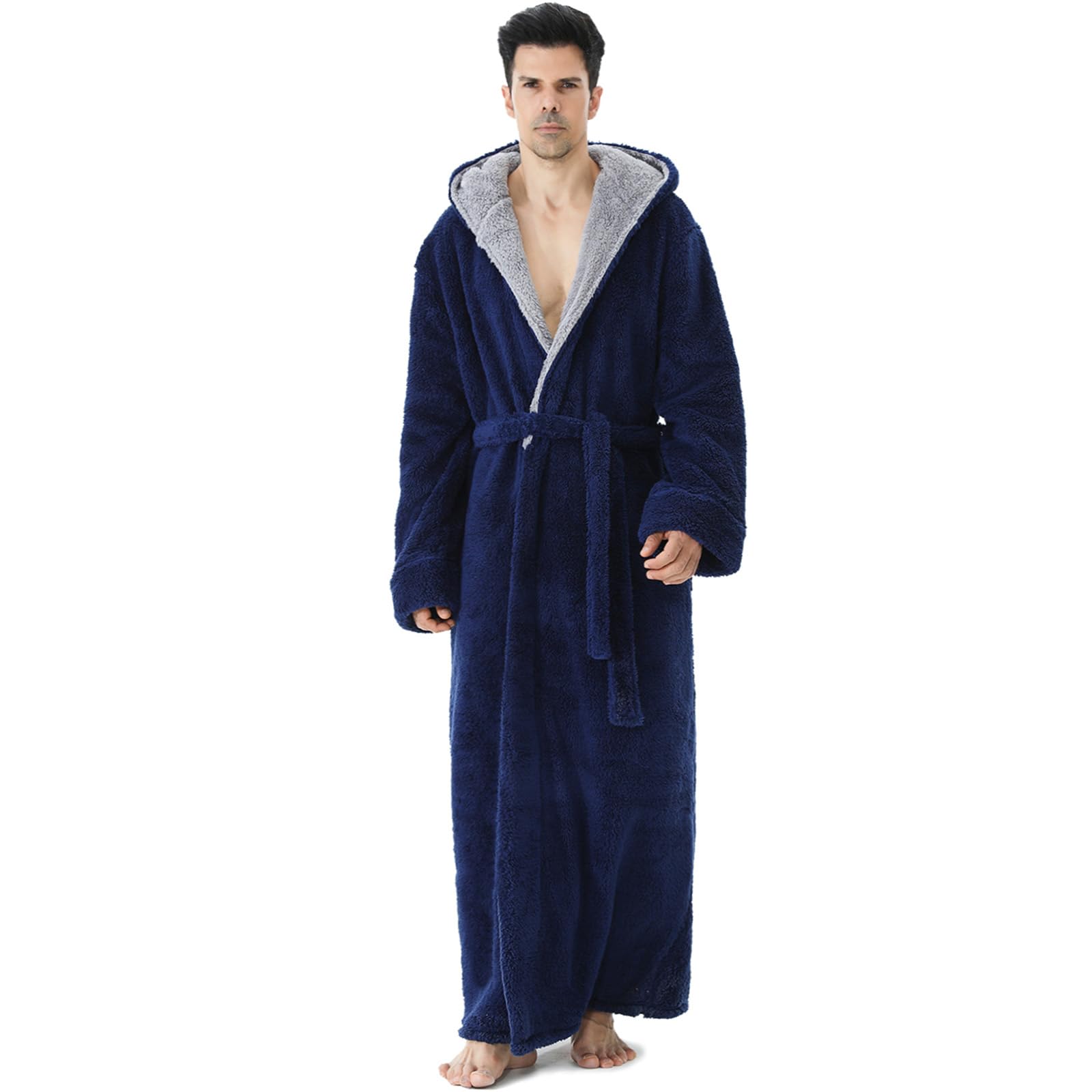 PUTUO Men's Winter Bathrobe: Fleece Winter Hooded Bathrobe for Men - Warm Microf