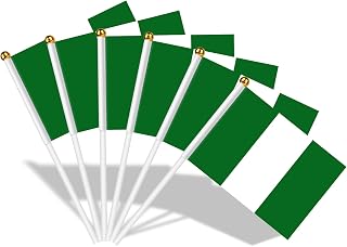 AhfuLife Nigeria Stick Flags 21 x 14cm for Decorations, 15Pcs Nigeria Stick Flags Double Side with 30cm White Pole for Football Garden Street Party Decorations