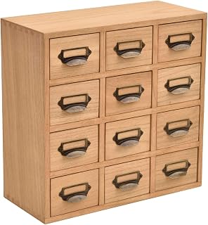 KIRIGEN Drawer Wooden Medicine Chest Style Chest Drawer Tabletop Chest 4 Tiers 12 Cups Ant Assembly Structure Natural TQ-12CG-NA
