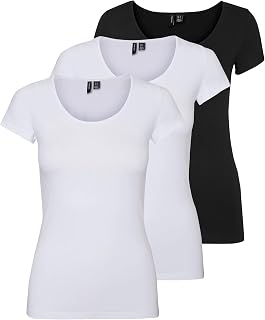Vero Moda VMMAXI My - Soft SS U-Neck GA 3 Pack T-Shirt 10247489 Womens Grey (2X Dark Grey Melange/ 1x White) 2XL, Grey (2x Dark Grey Melange/ 1x White)