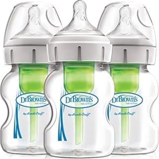 Dr. Brown's Anti-Colic Options+ Wide-Neck Glass Baby Bottle, 5 oz, 3-Pack | Clinically proven to reduce colic, glass bottles with Level 1 slow flow nipple, 0m+, BPA-free