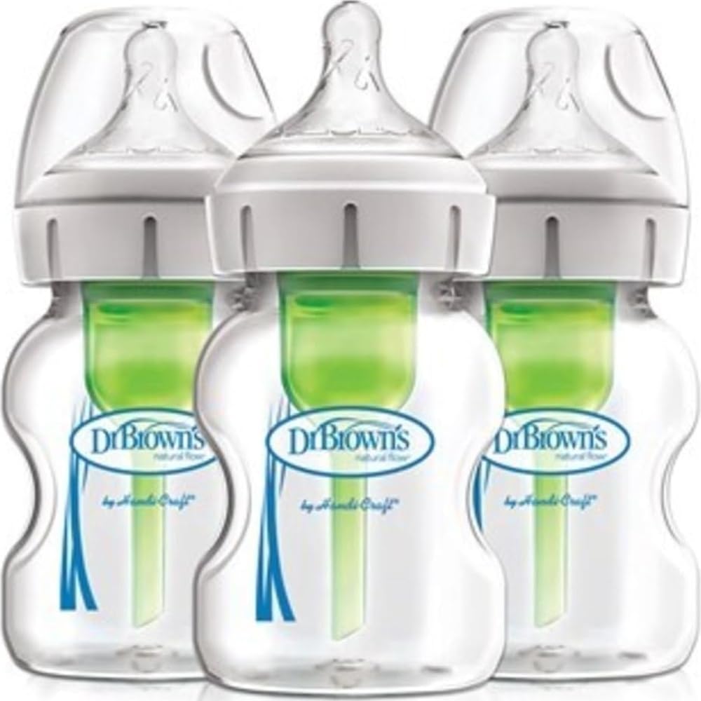 Dr. Brown's Options+ Wide-Neck Glass Baby Bottles, 5 Ounce, 3 Pack | Clinically 
