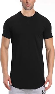 LETAOTAO Mens Longline Gym Muscle Bodybuilding Tshirts Hipster Reflective Line Scallop Crewneck Tees Shirts Tops