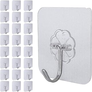 24 Pack Self Adhesive Hooks Heavy Duty, Transparent Sticky Hooks for Hanging, 15kg/33lb Waterproof Wall Hooks, No Drill Hooks for Bathroom, Kitchen, Keys, Towels, Wreath, Christmas Lights