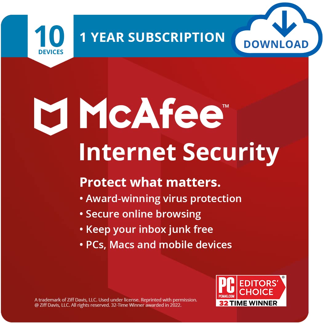 McAfee Internet Security | 10 Device | Antivirus Software | Password Manager | W
