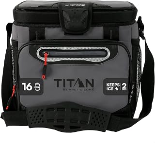 Titan Zipperless HardBody Cooler, Keeps Ice 2 Days | Durable soft cooler with easy access lid, leak proof hard liner with shelf, Backsaver shoulder strap, for lunch and day trips